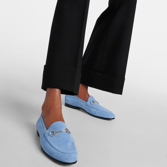 Gucci Jordaan Horsebit Bit Suede Slip On Loafers Flat Shoes Glacial Blue - Picture 2 of 15